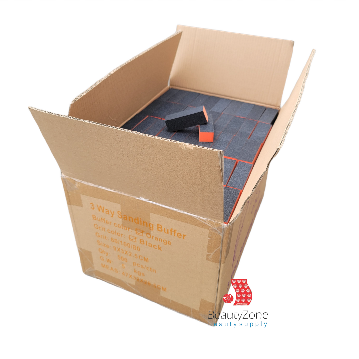 Nail Buffer Block 3 way Orange Black Grit 500 pc #W12 - BeautyzoneNailSupply