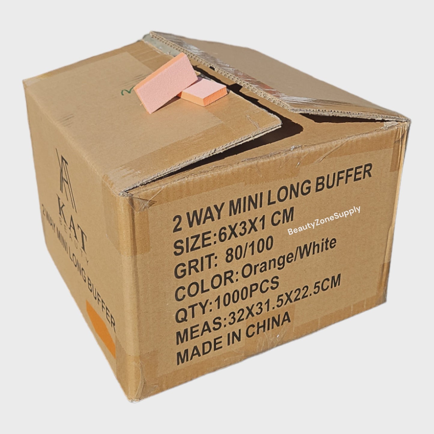 KAT Beauty Mini Long Buffers Orange White 80/100 1000PCS #KAT09